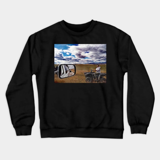 Canadian cowboy herder riding atv Alberta, Canada. Crewneck Sweatshirt by Nalidsa